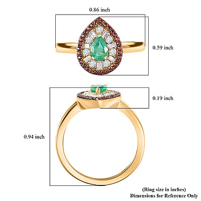 Boyaca Colombian Emerald, Brown and White Zircon 1.10 ctw Glamour Ring in 18K Vermeil Yellow Gold Over Sterling Silver (Size 6.0)