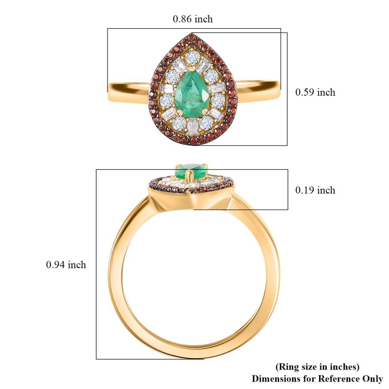 Boyaca Colombian Emerald, Brown and White Zircon 1.10 ctw Glamour Ring in 18K Vermeil Yellow Gold Over Sterling Silver (Size 6.0)