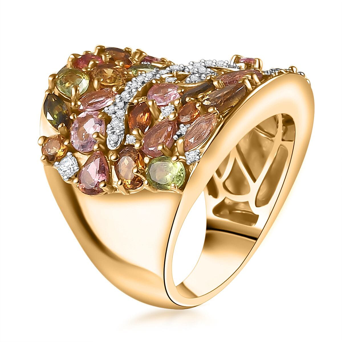Multi-Tourmaline and Moissanite 3.90 ctw Dragonfly Ring in 18K Vermeil Yellow Gold Over Sterling Silver (Size 10.0)