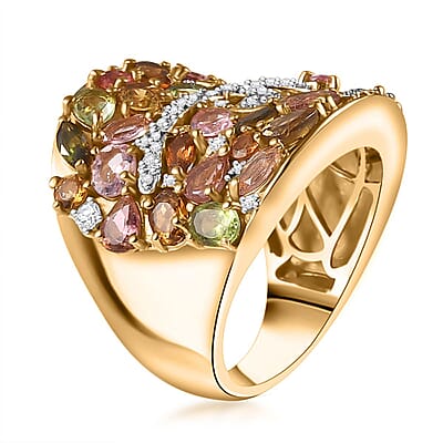 Multi-Tourmaline and Moissanite 3.90 ctw Dragonfly Ring in 18K Vermeil Yellow Gold Over Sterling Silver (Size 10.0)