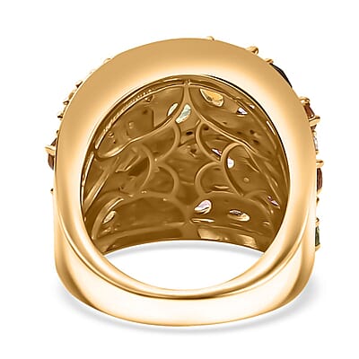 Multi-Tourmaline and Moissanite 3.90 ctw Dragonfly Ring in 18K Vermeil Yellow Gold Over Sterling Silver (Size 10.0)
