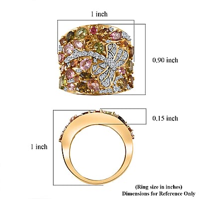 Multi-Tourmaline and Moissanite 3.90 ctw Dragonfly Ring in 18K Vermeil Yellow Gold Over Sterling Silver (Size 10.0)