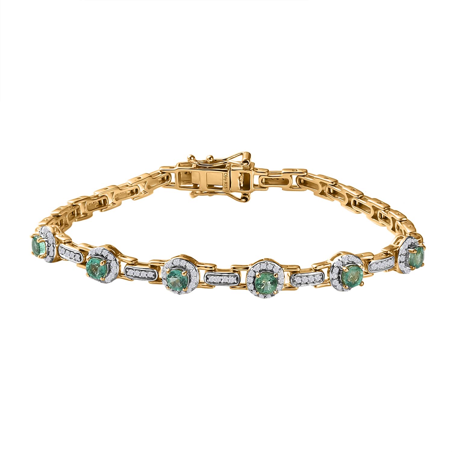 18k Gold high quality Over Sterling Silver Emerald Bracelet