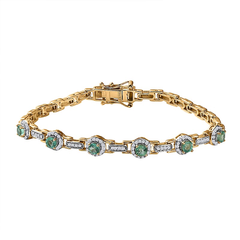 D'Joy Boyaca Colombian Emerald and Moissanite 2.50 ctw Bridge Bracelet in 18K Vermeil Yellow Gold Over Sterling Silver (7.25 In)