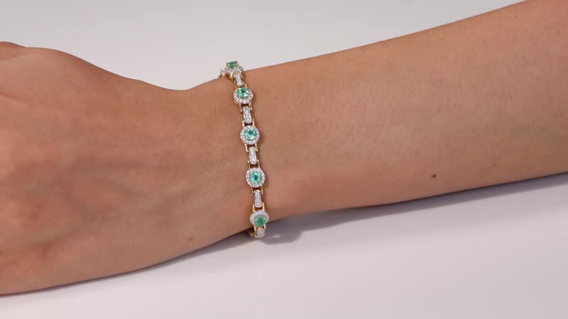 D'Joy Boyaca Colombian Emerald and Moissanite 2.50 ctw Bridge Bracelet in 18K Vermeil Yellow Gold Over Sterling Silver (7.25 In)