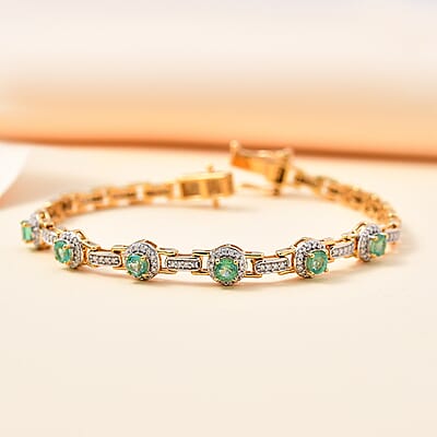 D'Joy Boyaca Colombian Emerald and Moissanite 2.50 ctw Bridge Bracelet in 18K Vermeil Yellow Gold Over Sterling Silver (7.25 In)