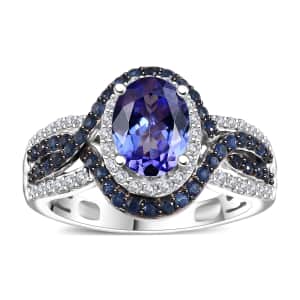 Tanzanite and Multi Gemstone 2.15 ctw Ring in Rhodium Over Sterling Silver (Size 6.0)