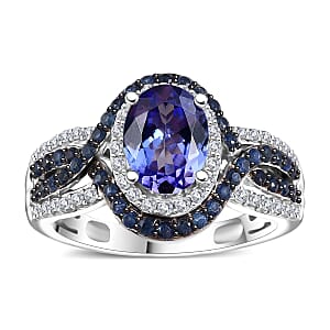 Tanzanite and Multi Gemstone 2.15 ctw Ring in Rhodium Over Sterling Silver (Size 7.0)