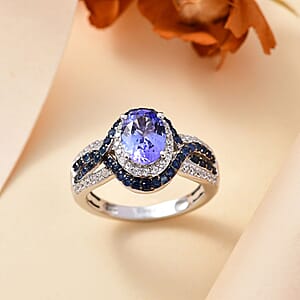Tanzanite and Multi Gemstone 2.15 ctw Ring in Rhodium Over Sterling Silver (Size 7.0)