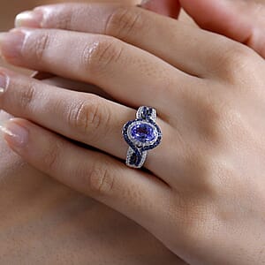 Tanzanite and Multi Gemstone 2.15 ctw Ring in Rhodium Over Sterling Silver (Size 7.0)