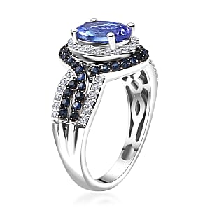 Tanzanite and Multi Gemstone 2.15 ctw Ring in Rhodium Over Sterling Silver (Size 7.0)