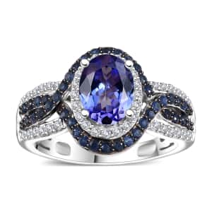 Tanzanite and Multi Gemstone 2.15 ctw Ring in Rhodium Over Sterling Silver (Size 10.0)