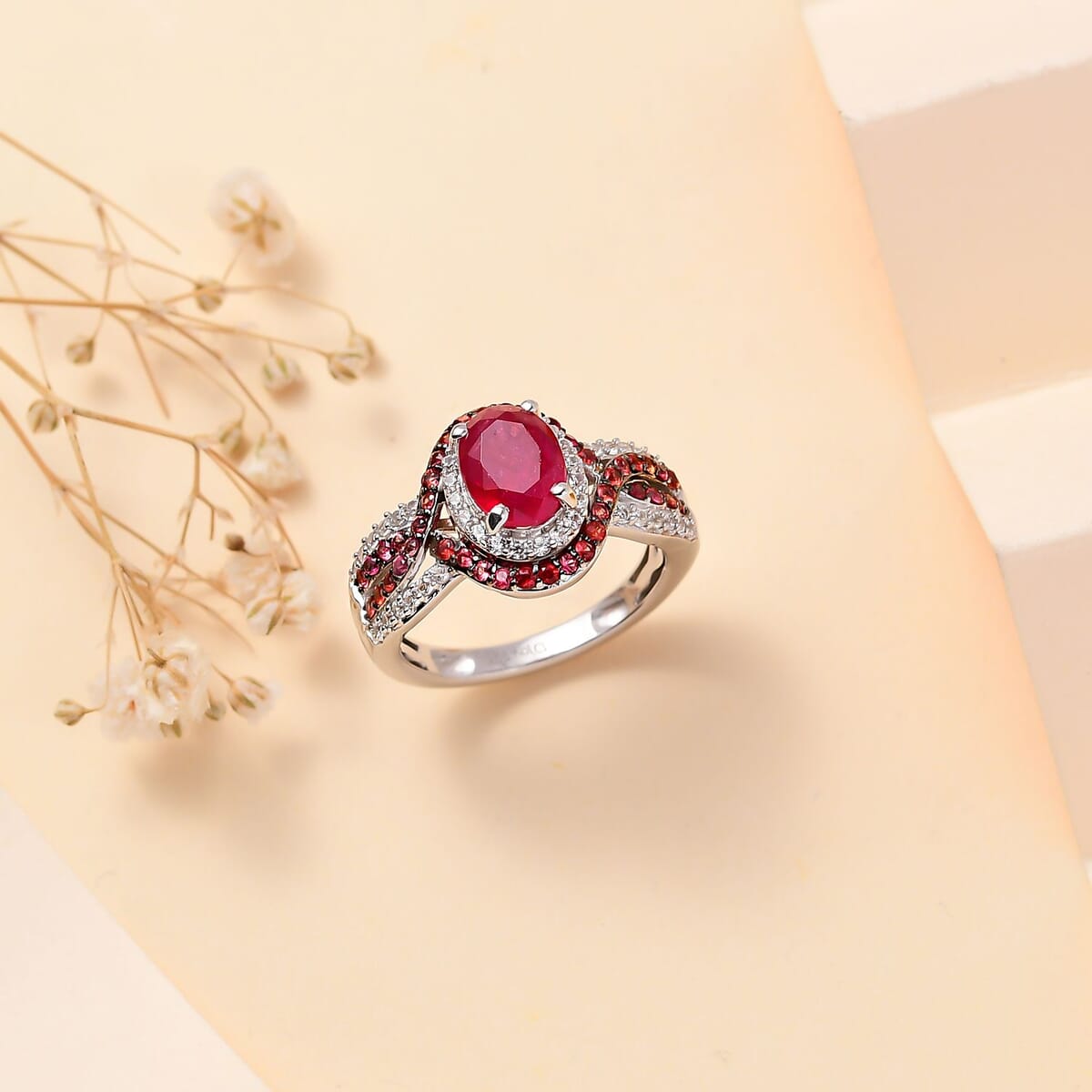 Mozambique Ruby and Multi Gemstone 2.60 ctw Ring in Rhodium Over Sterling Silver (Size 6.0) image number 1