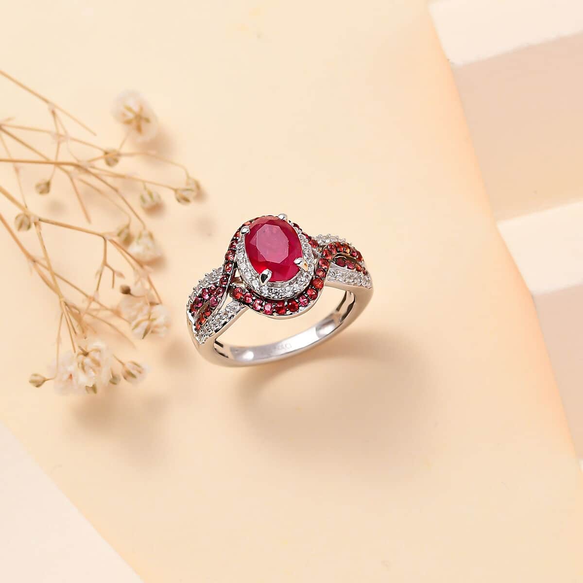 Mozambique Ruby and Multi Gemstone 2.60 ctw Ring in Rhodium Over Sterling Silver (Size 9.0) image number 1