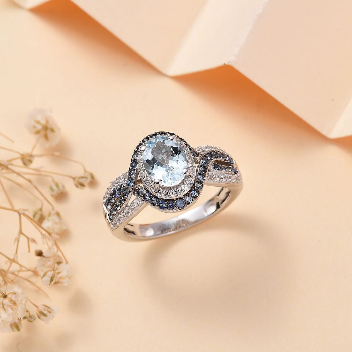 Mangoro Aquamarine and Multi Gemstone 1.85 ctw Ring in Rhodium Over Sterling Silver (Size 9.0) image number 1
