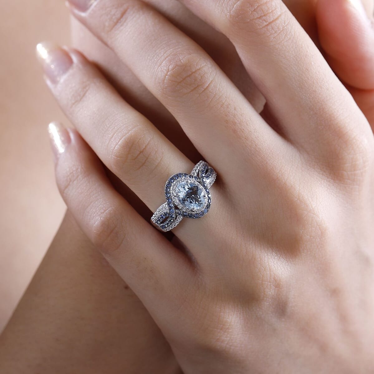 Mangoro Aquamarine and Multi Gemstone 1.85 ctw Ring in Rhodium Over Sterling Silver (Size 9.0) image number 2