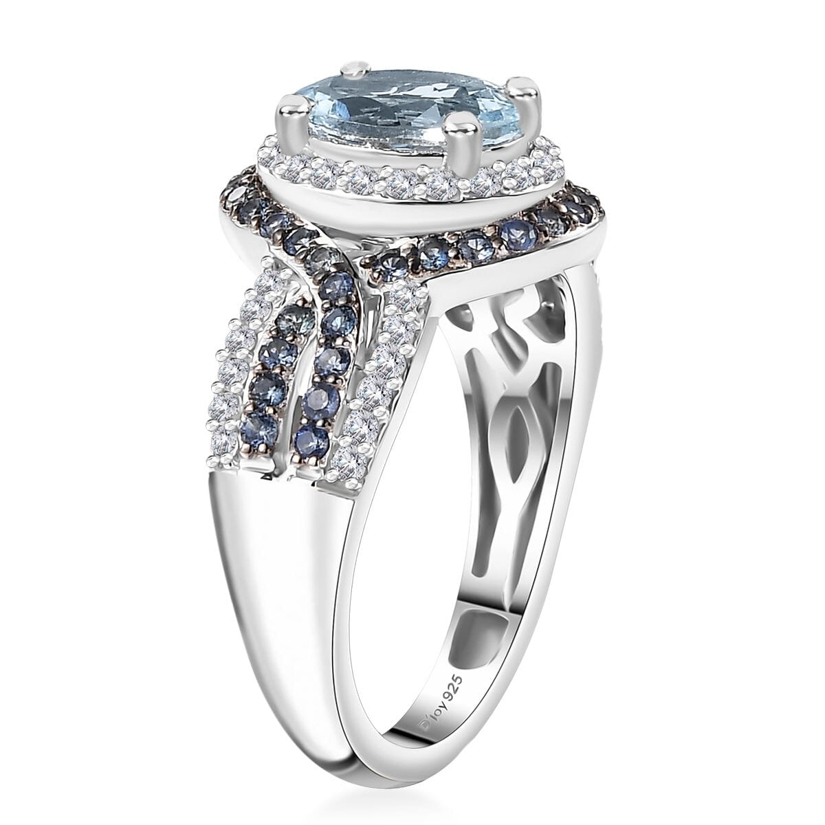 Mangoro Aquamarine and Multi Gemstone 1.85 ctw Ring in Rhodium Over Sterling Silver (Size 9.0) image number 3