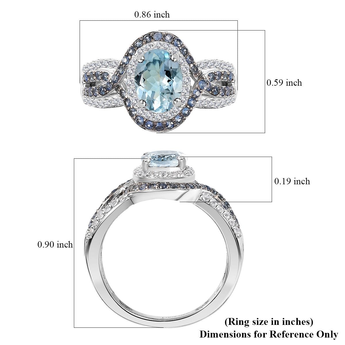 Mangoro Aquamarine and Multi Gemstone 1.85 ctw Ring in Rhodium Over Sterling Silver (Size 9.0) image number 5