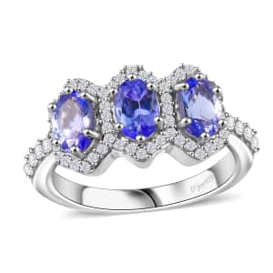 Tanzanite and White Zircon 1.90 ctw Ring in Rhodium Over Sterling Silver (Size 10.0)