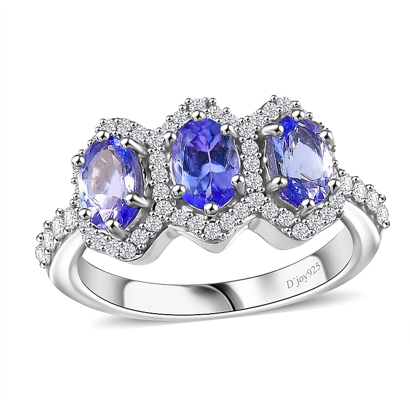 Tanzanite and White Zircon 1.90 ctw Art Deco Ring in Rhodium Over Sterling Silver (Size 10.0)