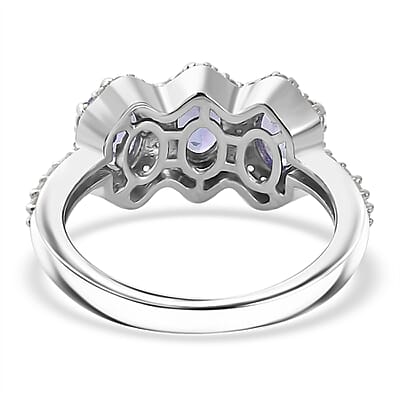 Tanzanite and White Zircon 1.90 ctw Art Deco Ring in Rhodium Over Sterling Silver (Size 10.0)