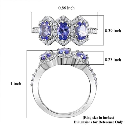 Tanzanite and White Zircon 1.90 ctw Art Deco Ring in Rhodium Over Sterling Silver (Size 10.0)