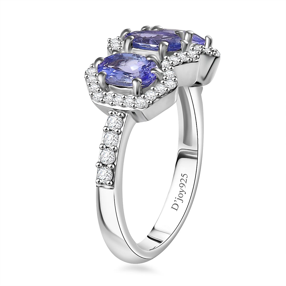 Tanzanite and White Zircon 1.90 ctw Art Deco Ring in Rhodium Over Sterling Silver (Size 7.0) image number 3