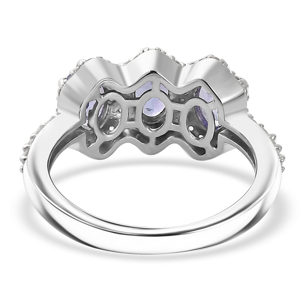Tanzanite and White Zircon 1.90 ctw Art Deco Ring in Rhodium Over Sterling Silver (Size 7.0) image number 4