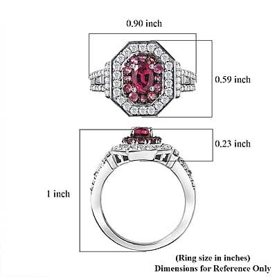 D'Joy Ouro Fino Rubellite and Moissanite 1.50 ctw Art Deco Ring in Rhodium Over Sterling Silver (Size 7.0)