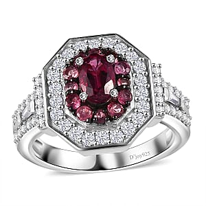  D'Joy Ouro Fino Rubellite and Moissanite 1.50 ctw Art Deco Ring in Rhodium Over Sterling Silver (Size 9.0)