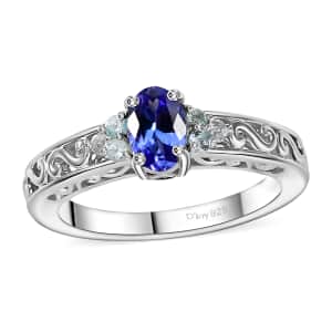 AAA Tanzanite and Betroka Blue Apatite 0.60 ctw Ring in Rhodium Over Sterling Silver (Size 10.0)