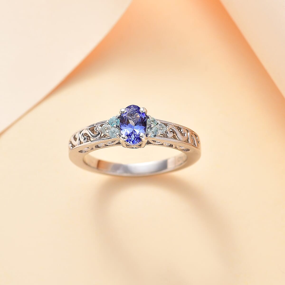 AAA Tanzanite, Betroka Blue Apatite Ring in Rhodium Over Sterling Silver (Size 10.0) 0.60 ctw image number 1