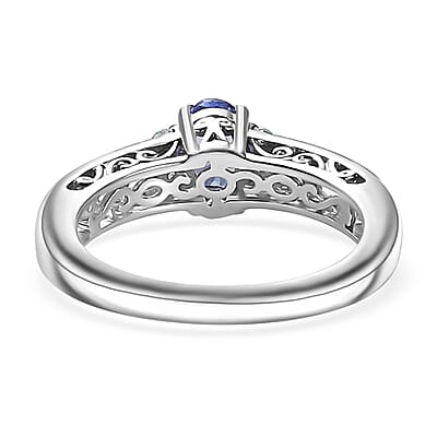 AAA Tanzanite and Betroka Blue Apatite 0.60 ctw Art Deco Ring in Rhodium Over Sterling Silver (Size 10.0)