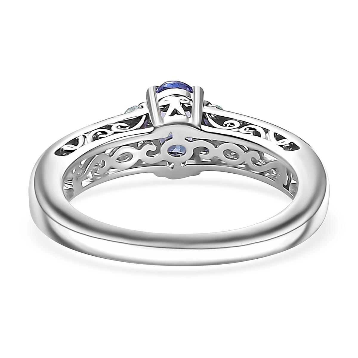 AAA Tanzanite and Betroka Blue Apatite 0.60 ctw Art Deco Ring in Rhodium Over Sterling Silver (Size 7.0) image number 4