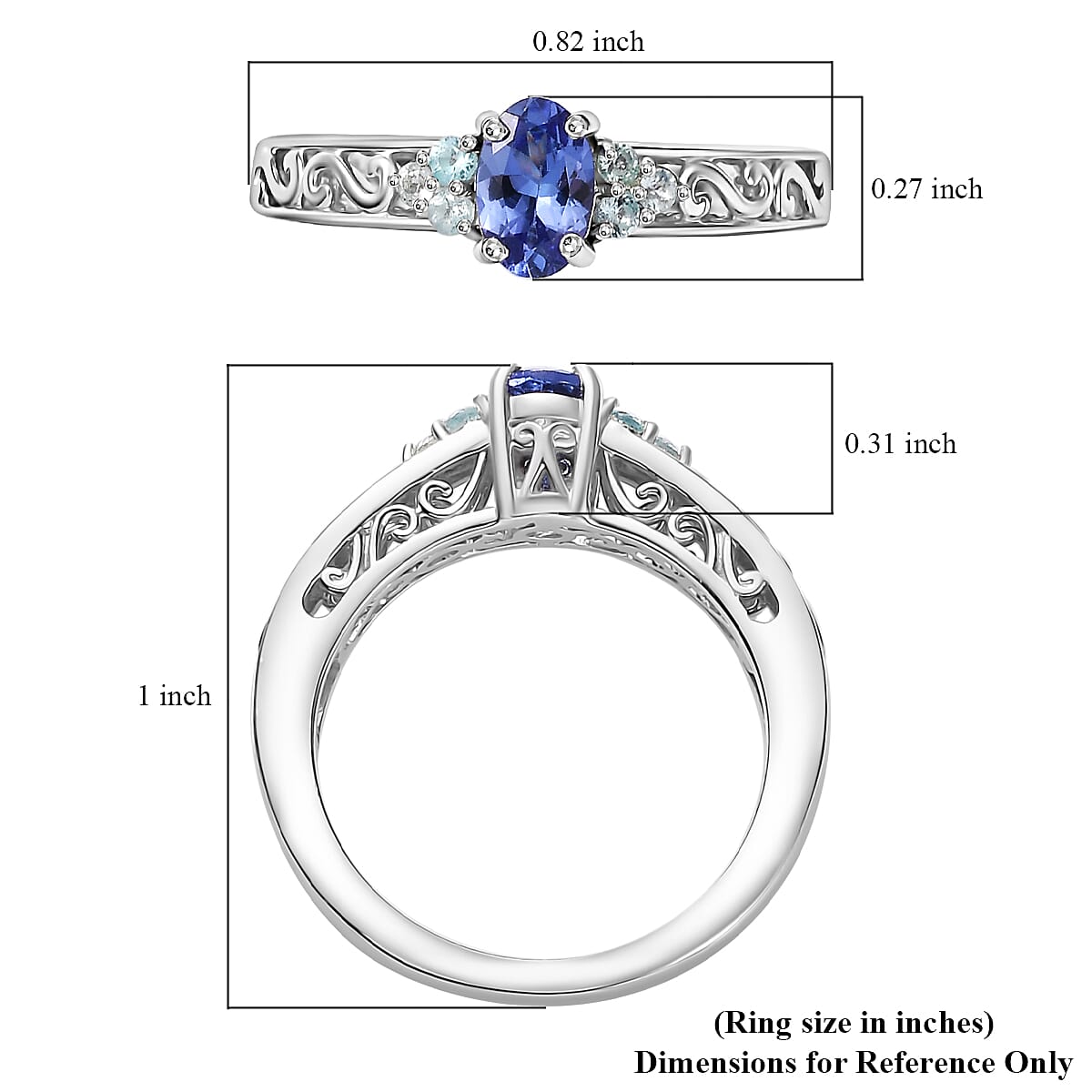 AAA Tanzanite and Betroka Blue Apatite 0.60 ctw Art Deco Ring in Rhodium Over Sterling Silver (Size 7.0) image number 5