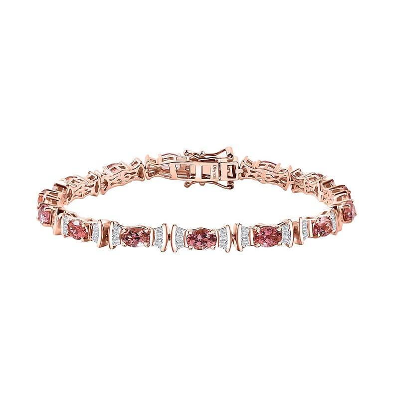 D'Joy AAA Blush Tourmaline and Moissanite 8.80 ctw Eternal Love Bracelet in 18K Vermeil Rose Gold Over Sterling Silver (7.25 In)
