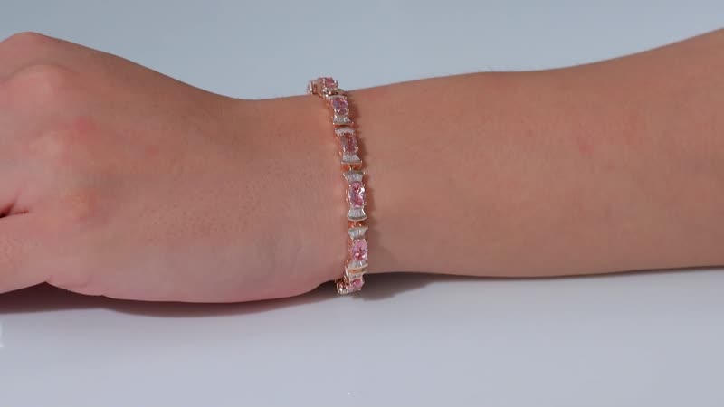 AAA Blush Tourmaline, Moissanite Eternal Love Bracelet in 18K Vermeil RG Over Sterling Silver (7.25 In) 8.80 ctw