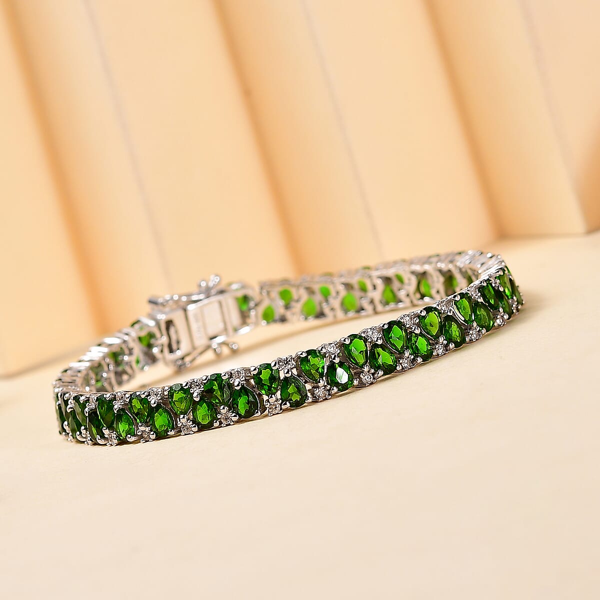 Chrome Diopside and White Zircon 13.65 ctw Bracelet in Rhodium Over Sterling Silver (8.00 In) image number 1