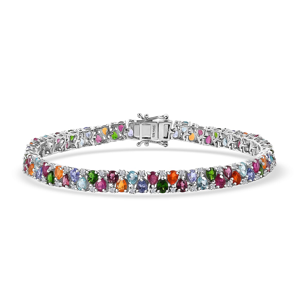 Multi Gemstone 14.00 ctw Bracelet in Rhodium Over Sterling Silver (8.00 In) image number 0