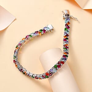 Multi Gemstone 14.00 ctw Bracelet in Rhodium Over Sterling Silver (8.00 In)