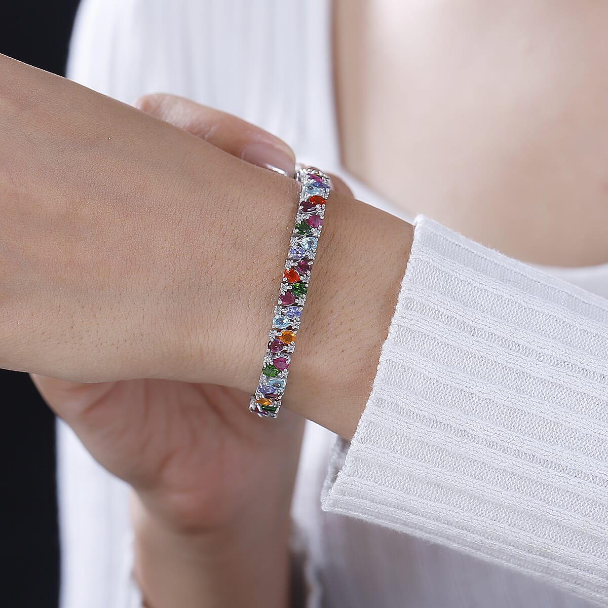 Multi Gemstone 14.00 ctw Bracelet in Rhodium Over Sterling Silver (8.00 In) image number 2