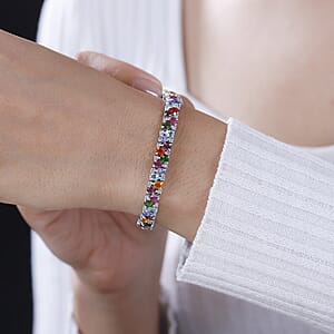 Multi Gemstone 14.00 ctw Bracelet in Rhodium Over Sterling Silver (8.00 In)