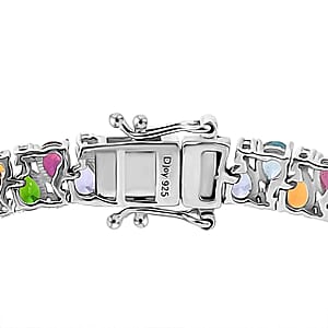 Multi Gemstone 14.00 ctw Bracelet in Rhodium Over Sterling Silver (8.00 In)