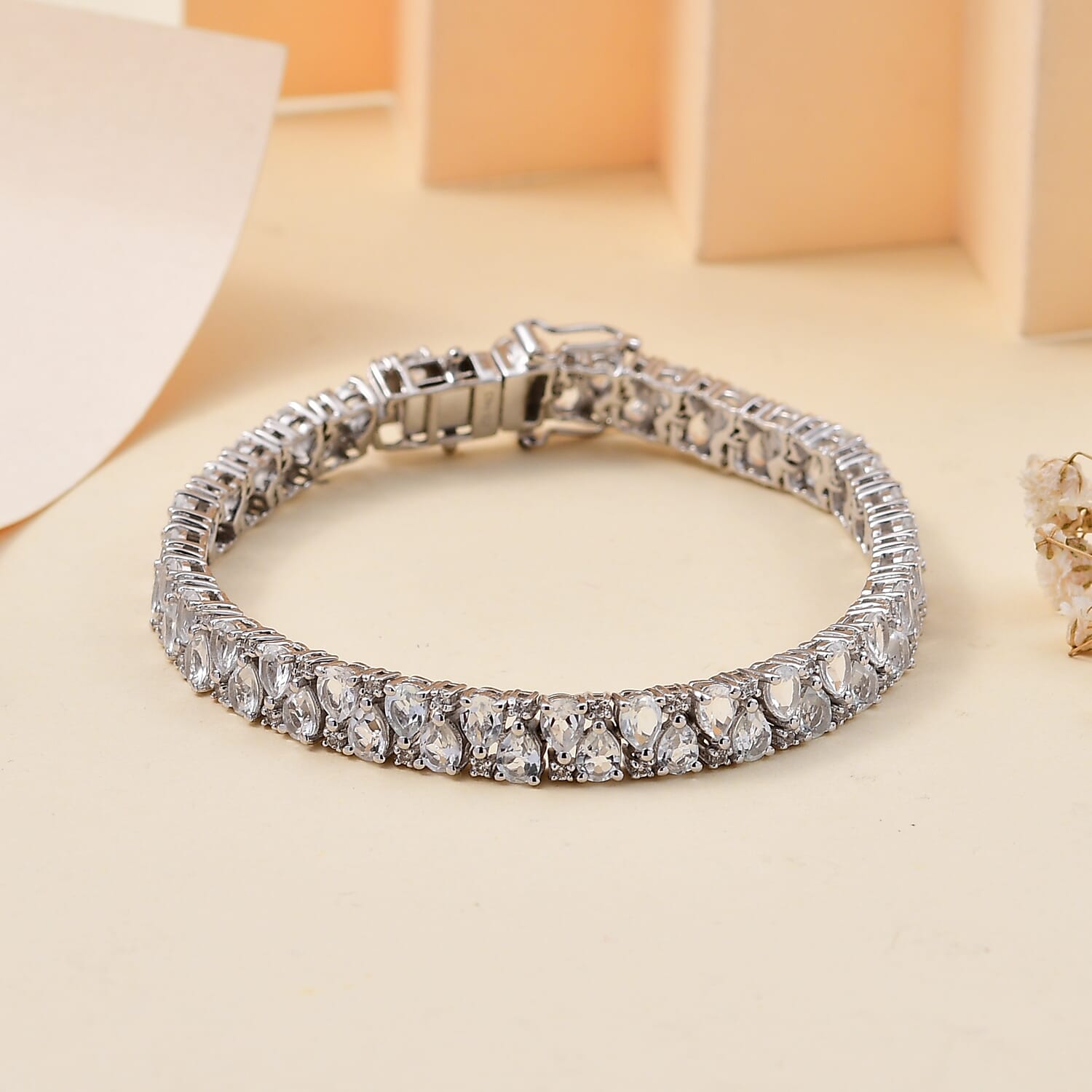 Buy White Topaz 15.00 ctw Bracelet in Rhodium Over Sterling