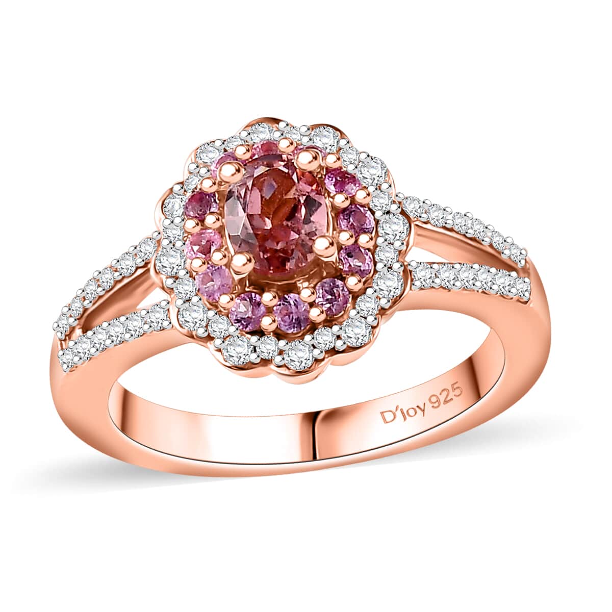 Premium Blush Tourmaline and Multi Gemstone 0.90 ctw Floral Ring in 18K Vermeil Rose Gold Over Sterling Silver image number 0