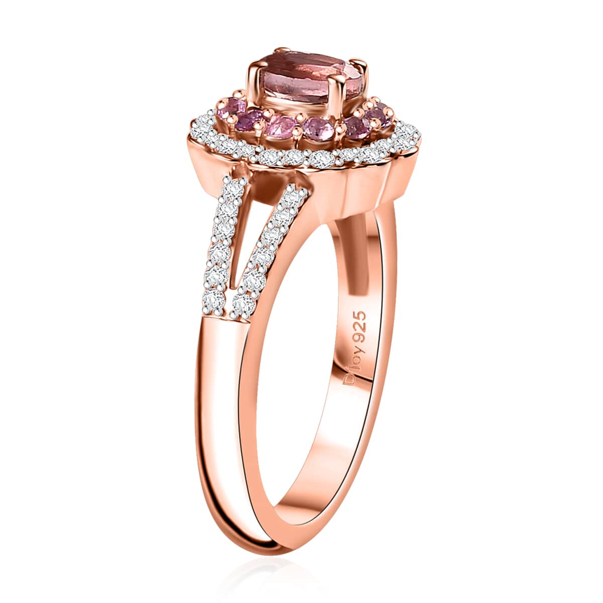 Premium Blush Tourmaline and Multi Gemstone 0.90 ctw Floral Ring in 18K Vermeil Rose Gold Over Sterling Silver image number 3