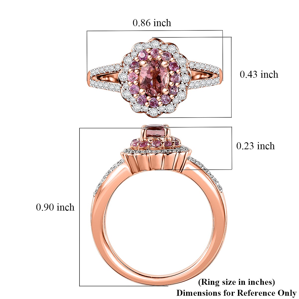 Premium Blush Tourmaline and Multi Gemstone 0.90 ctw Floral Ring in 18K Vermeil Rose Gold Over Sterling Silver (Size 10.0)