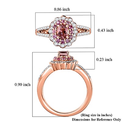 Premium Blush Tourmaline and Multi Gemstone 0.90 ctw Floral Ring in 18K Vermeil Rose Gold Over Sterling Silver (Size 10.0)
