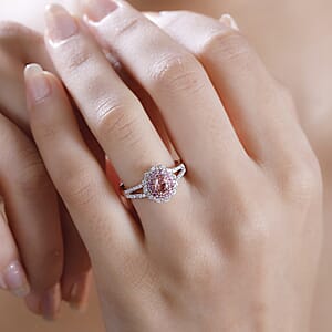 D'Joy Premium Blush Tourmaline and Multi Gemstone 0.90 ctw Floral Ring in 18K Vermeil Rose Gold Over Sterling Silver (Size 8.0)