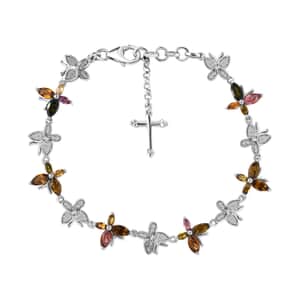 GP Trionfo Collection Multi-Tourmaline and White Zircon 4.35 ctw Bracelet in Rhodium Over Sterling Silver (6.50-8.50In)